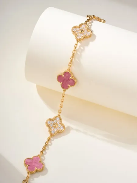 Van Cleef  Arpels Alhambra Pink Clover and Pave-Effect Gold-Tone Bracelet product view 2