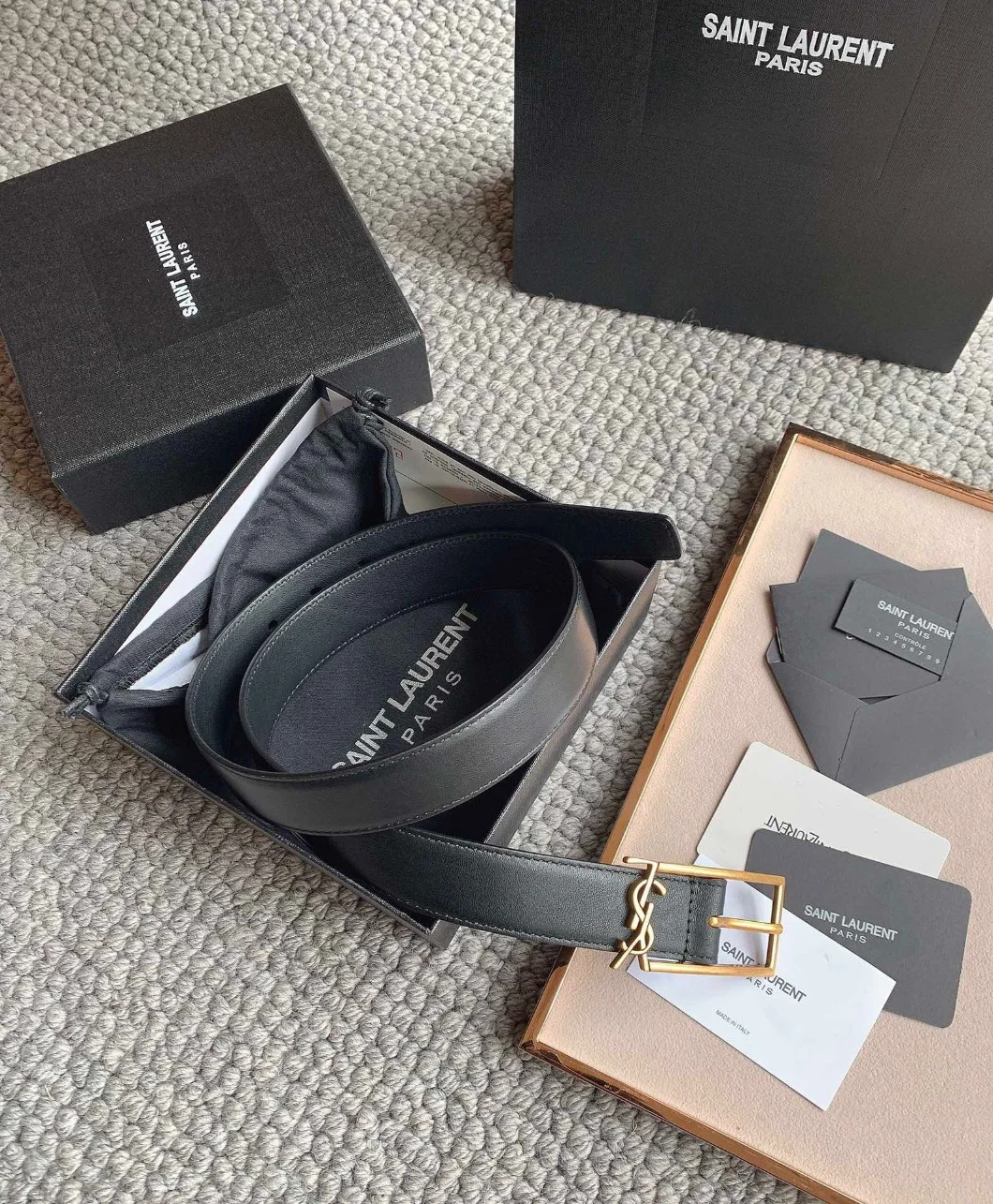 Saint Laurent New Cassandre Buckle Belt 30MM In Black Leather product view 3