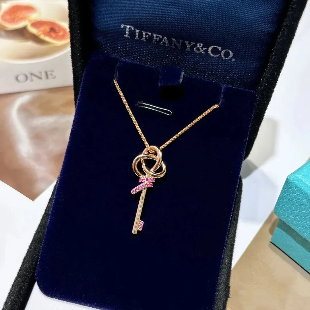 Tiffany  Co. Woven Crown Key Pink Pavé-Effect Necklace Rose-Tone product view 1