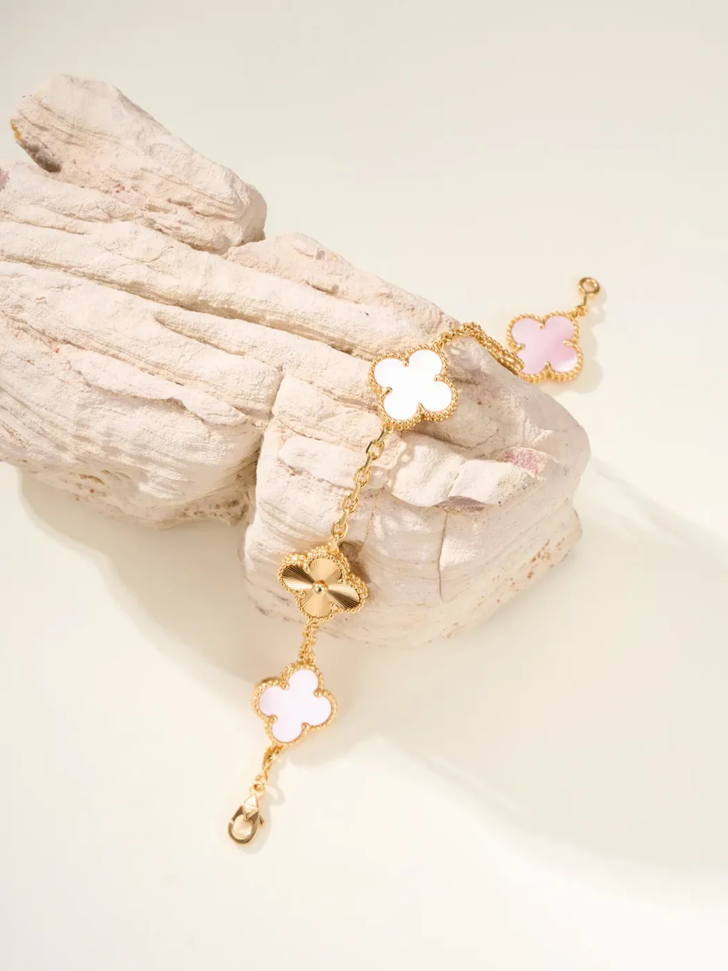 Van Cleef  Arpels Alhambra Pale Pink Clover and Gold-Tone Knot Bracelet product view 2