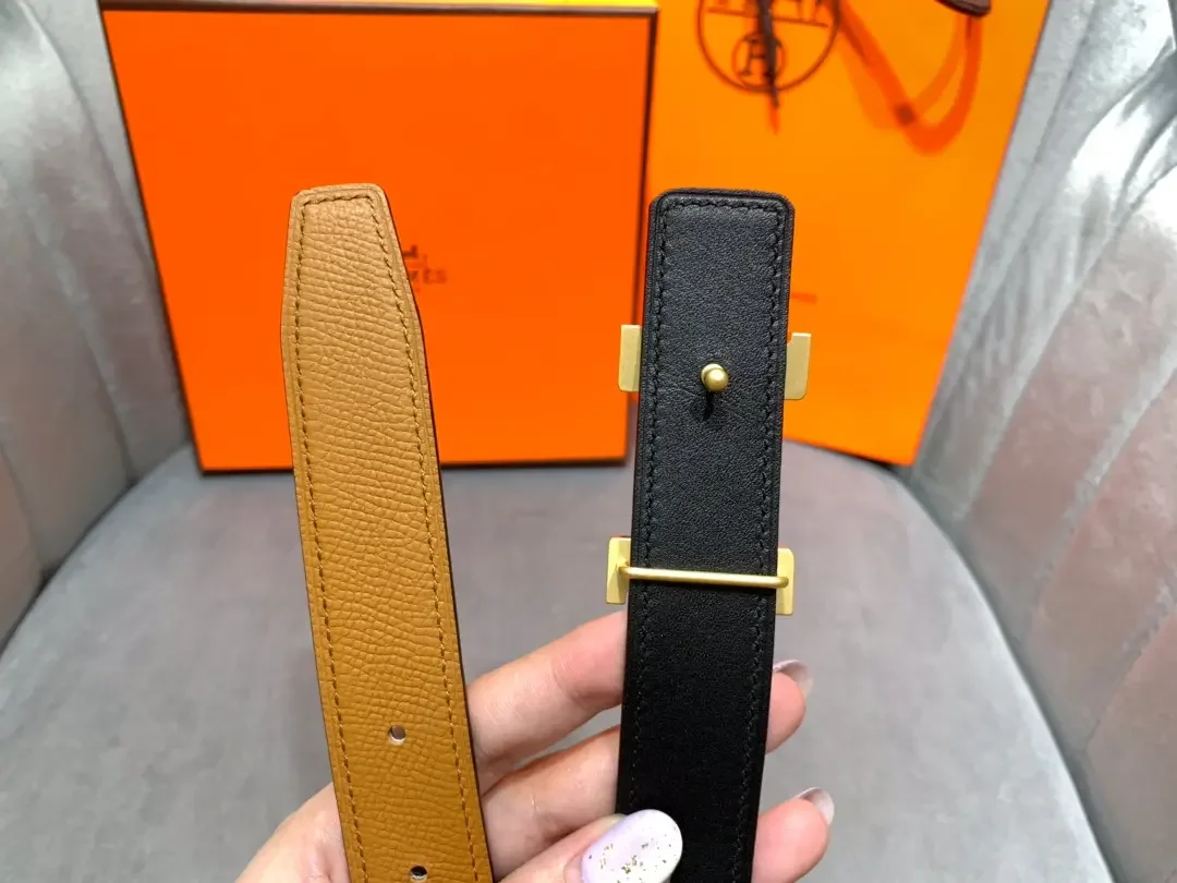 Hermès Tan/Black Reversible Belt with Gold-Tone Wide H Buckle product view 7