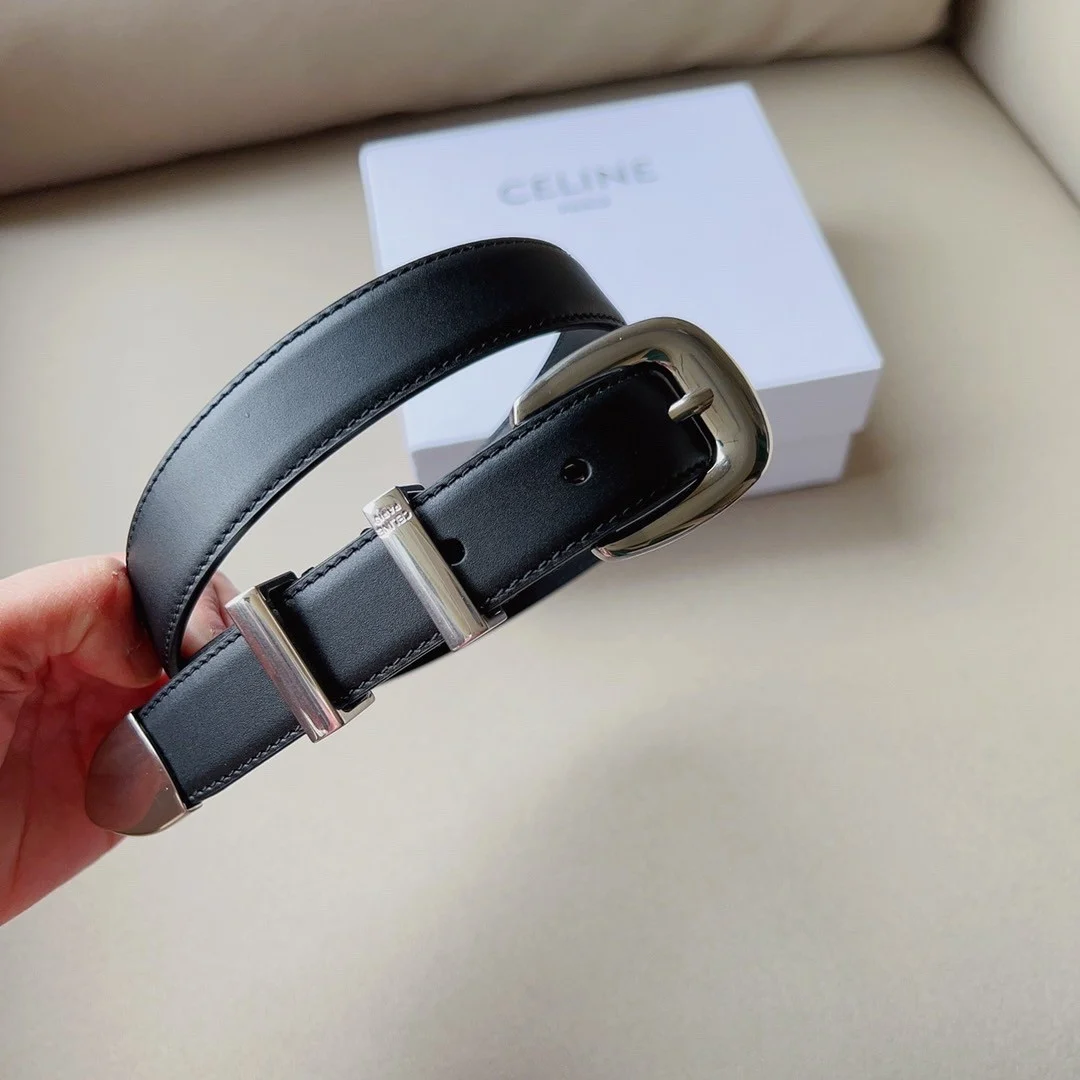 Celine Medium Western Belt 25mm — Black Calfskin with Silver-Tone Hardware product view 3