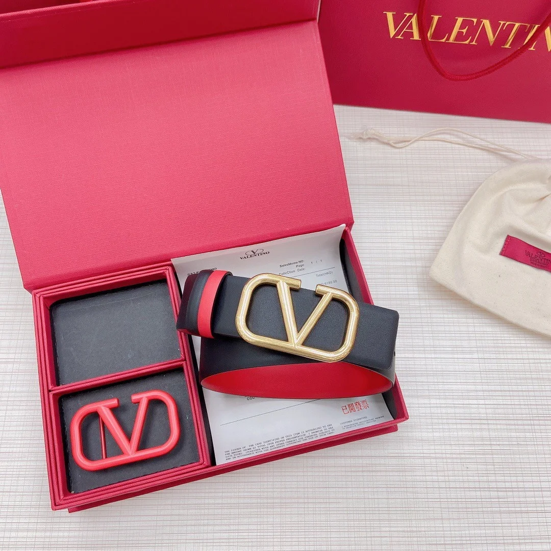 Valentino VLogo Reversible Belt 40mm in Black and Red Calfskin product view 3