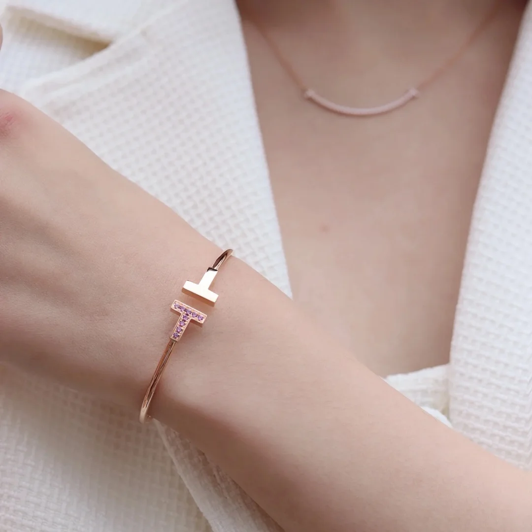 Tiffany  Co. Double T Pink Pavé-Effect Bangle Rose-Tone product view 5