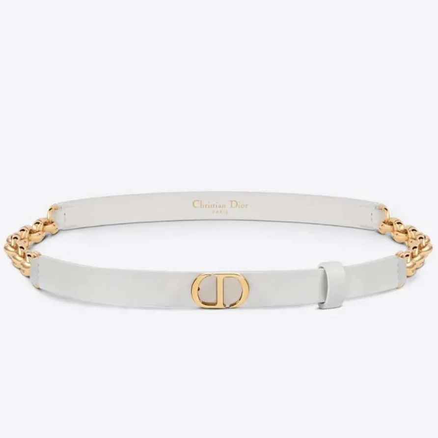 Dior Caro 15MM Belt in White Calfskin and Chain product view 1