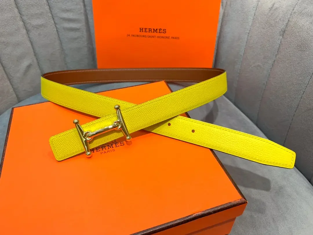 Hermès Yellow/Brown Reversible Belt with Gold-Tone Stirrup-Style H Buckle product view 1