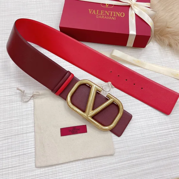 Valentino VLogo Reversible Belt 70mm in Burgundy and Red Calfskin product view 6