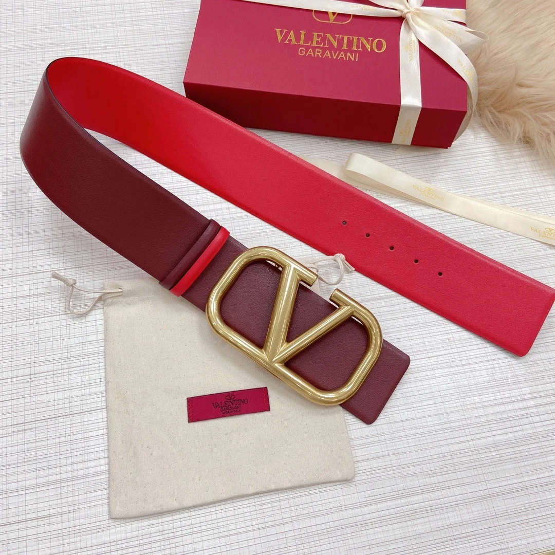 Valentino VLogo Reversible Belt 70mm in Burgundy and Red Calfskin product view 6