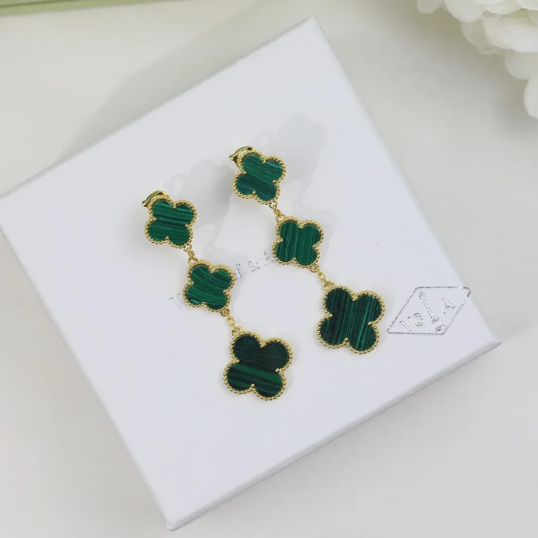 Van Cleef  Arpels Alhambra Green Three-Motif Gold-Tone Drop Earrings product view 3
