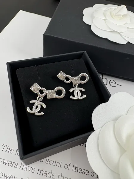 Chanel Pearl-Effect Pavé Coco Drop Earrings Silver-Tone product view 5